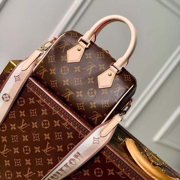 Louis Vuitton LV Women Speedy Bandoulière 20 Handbag Pink Orange Monogram Coated Canvas