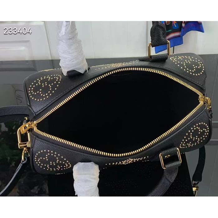 Louis Vuitton LV Women Speedy Bandoulière 25 Handbag Black Monogram Empreinte Grained Cowhide Leather Studs