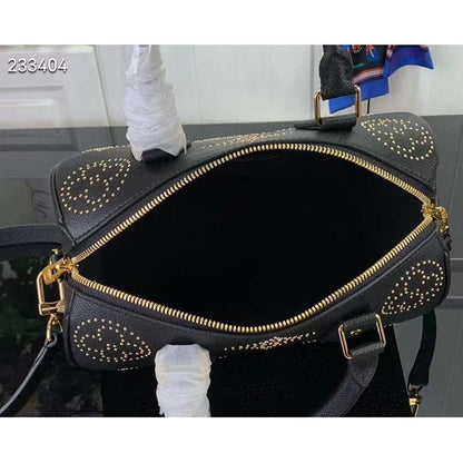 Louis Vuitton LV Women Speedy Bandoulière 25 Handbag Black Monogram Empreinte Grained Cowhide Leather Studs