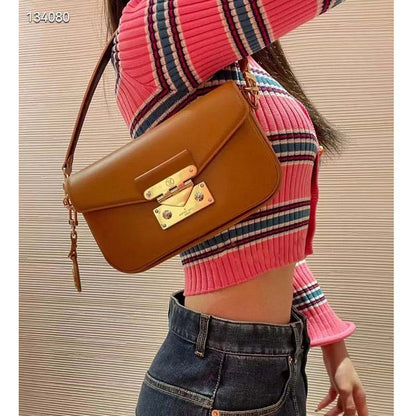 Louis Vuitton LV Women Swing Brown Calfskin Leather Monogram Canvas S Lock