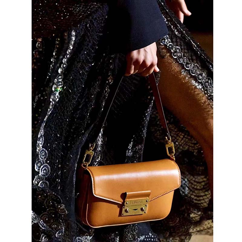 Louis Vuitton LV Women Swing Brown Calfskin Leather Monogram Canvas S Lock