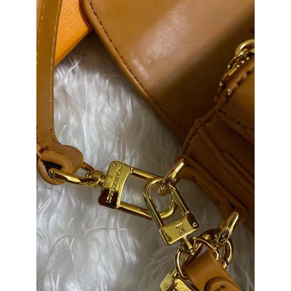 Louis Vuitton LV Women Swing Brown Calfskin Leather Monogram Canvas S Lock