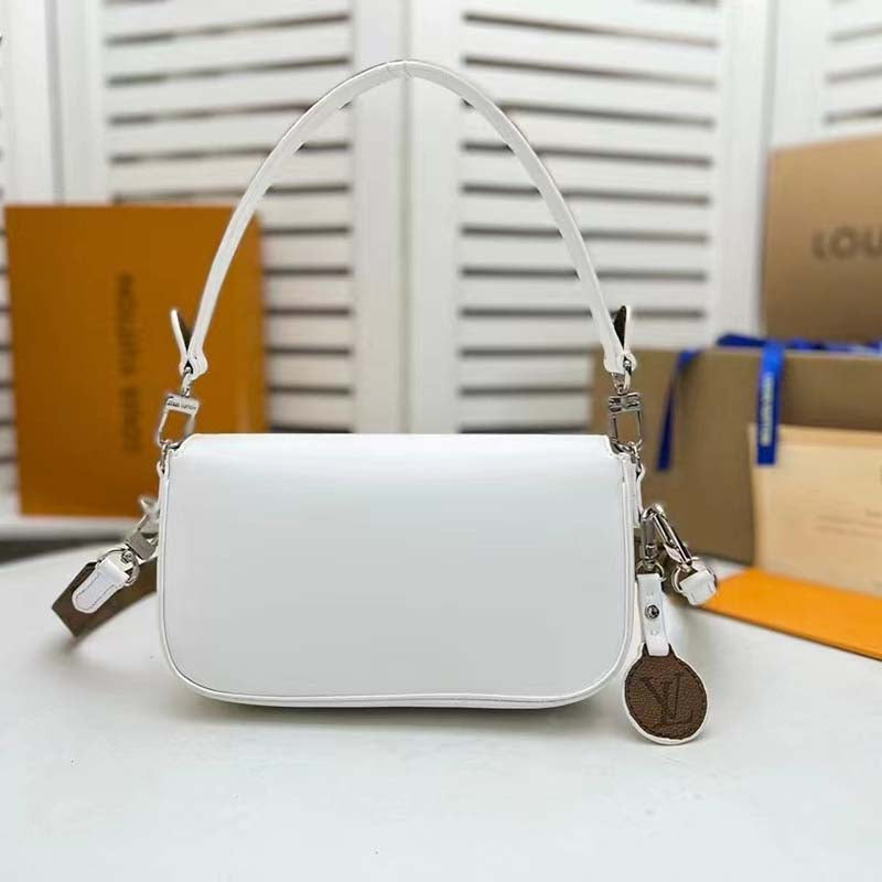 Louis Vuitton LV Women Swing White Calfskin Leather Monogram Canvas S Lock