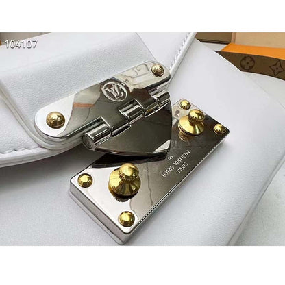 Louis Vuitton LV Women Swing White Calfskin Leather Monogram Canvas S Lock