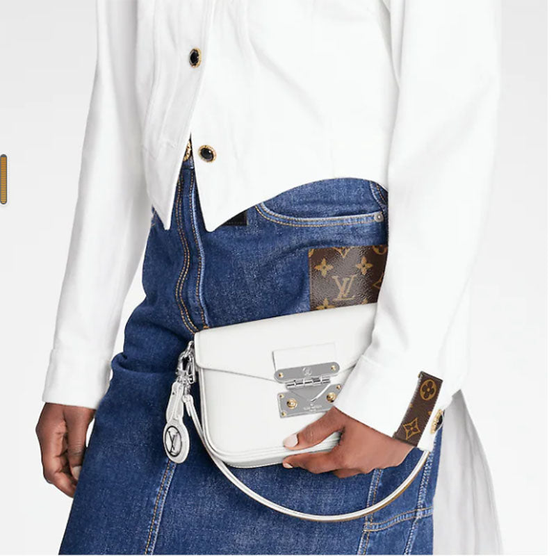 Louis Vuitton LV Women Swing White Calfskin Leather Monogram Canvas S Lock