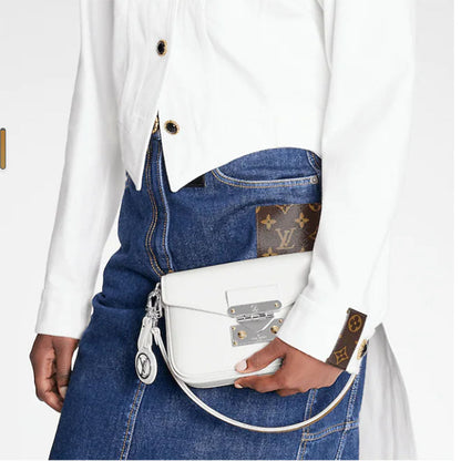 Louis Vuitton LV Women Swing White Calfskin Leather Monogram Canvas S Lock