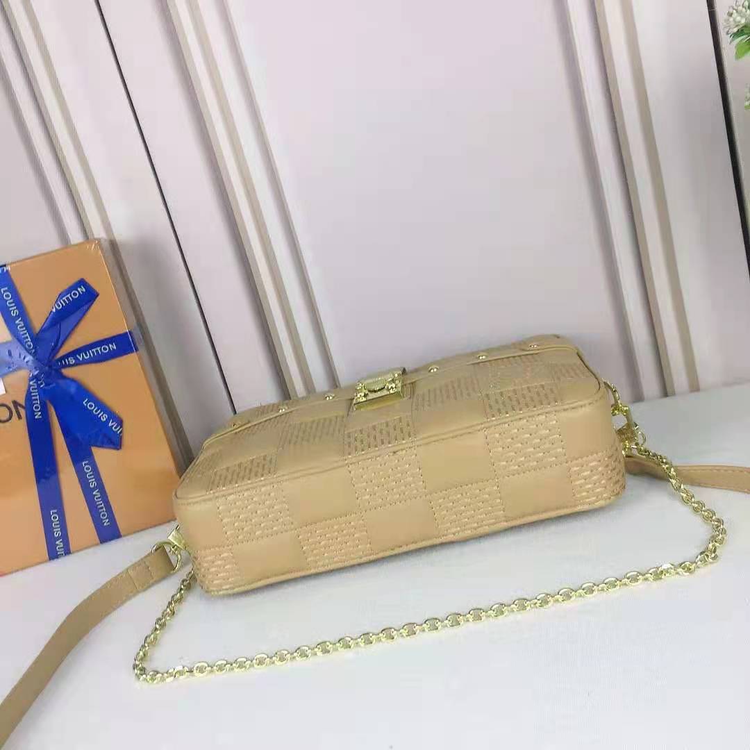 Louis Vuitton LV Women Troca MM Handbag Cashmere Beige Damier Quilt Lambskin Calfskin