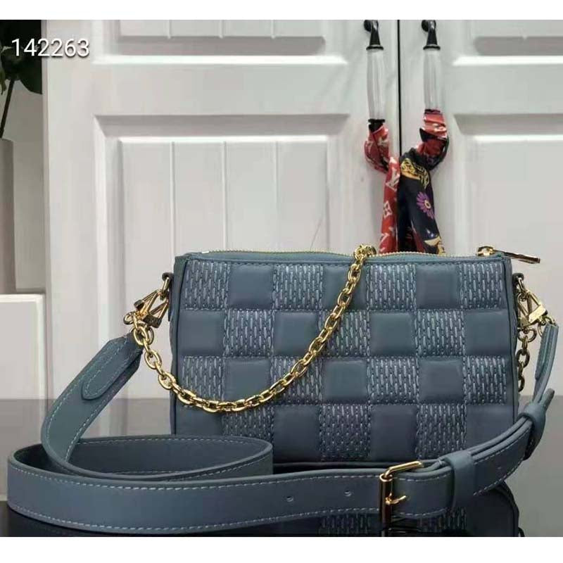 Louis Vuitton LV Women Troca PM Glacier Blue Damier Quilt Lambskin Calfskin