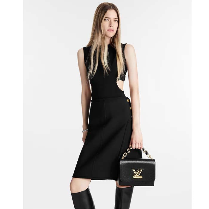 Louis Vuitton LV Women Twist MM Black Epi Grained Cowhide Leather