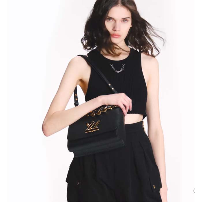 Louis Vuitton LV Women Twist MM Black Epi Grained Cowhide Leather