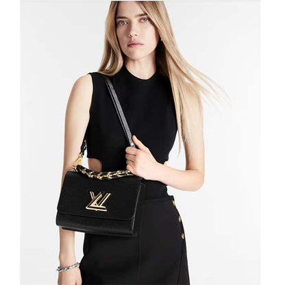 Louis Vuitton LV Women Twist MM Black Epi Grained Cowhide Leather