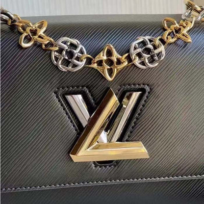 Louis Vuitton LV Women Twist MM Black Epi Grained Leather Cowhide Lock