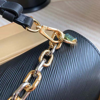 Louis Vuitton LV Women Twist MM Black Epi Grained Smooth Cowhide Leather
