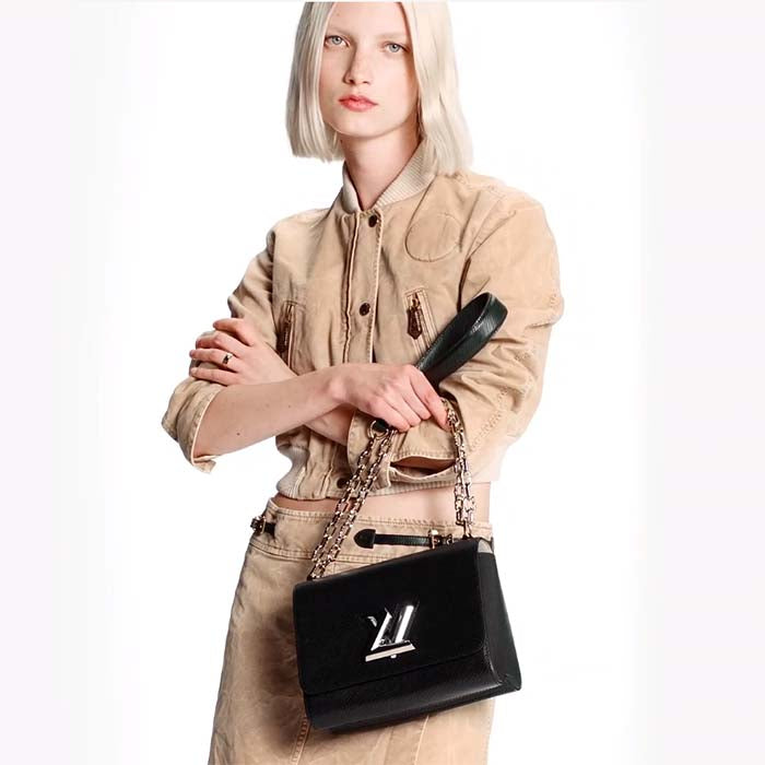 Louis Vuitton LV Women Twist MM Black Epi Grained Smooth Cowhide Leather