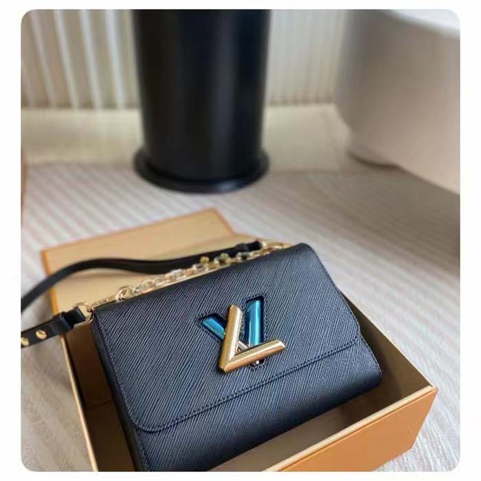 Louis Vuitton LV Women Twist MM Black Epi Grained Smooth Cowhide Leather