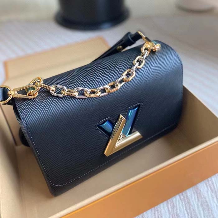 Louis Vuitton LV Women Twist MM Black Epi Grained Smooth Cowhide Leather