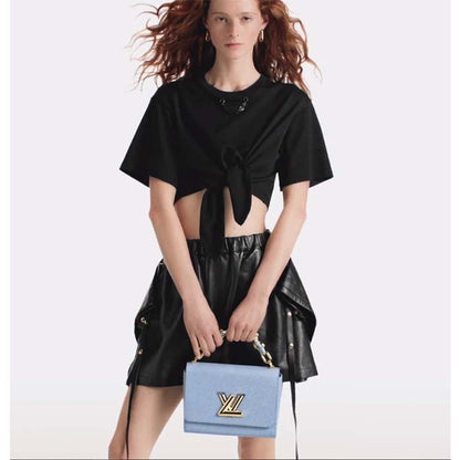 Louis Vuitton LV Women Twist MM Bleu Nuage Blue Epi Grained Smooth Cowhide Leather