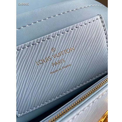 Louis Vuitton LV Women Twist MM Bleu Nuage Blue Epi Grained Smooth Cowhide Leather