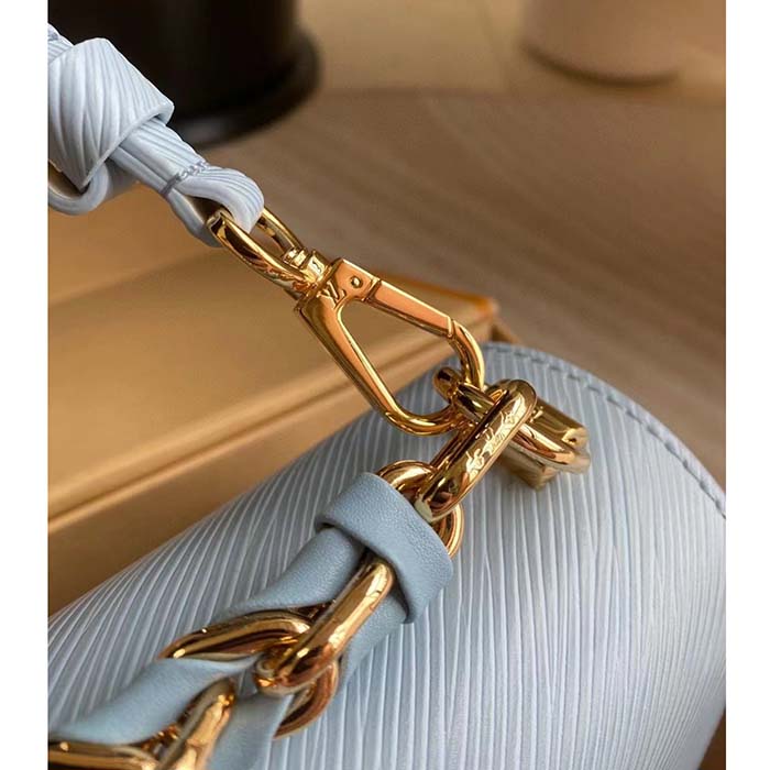 Louis Vuitton LV Women Twist MM Bleu Nuage Blue Epi Grained Smooth Cowhide Leather