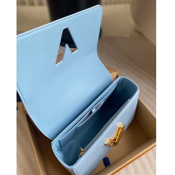 Louis Vuitton LV Women Twist MM Bleu Nuage Blue Epi Grained Smooth Cowhide Leather