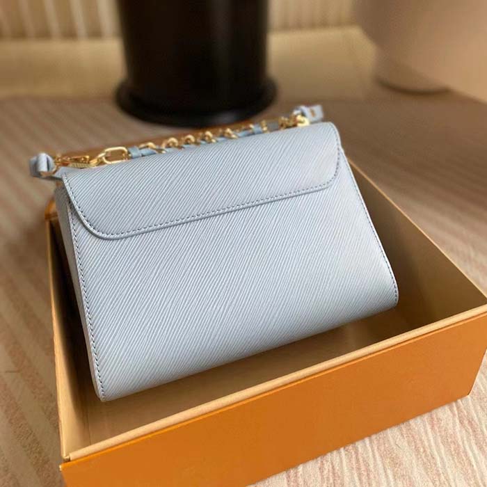 Louis Vuitton LV Women Twist MM Bleu Nuage Blue Epi Grained Smooth Cowhide Leather
