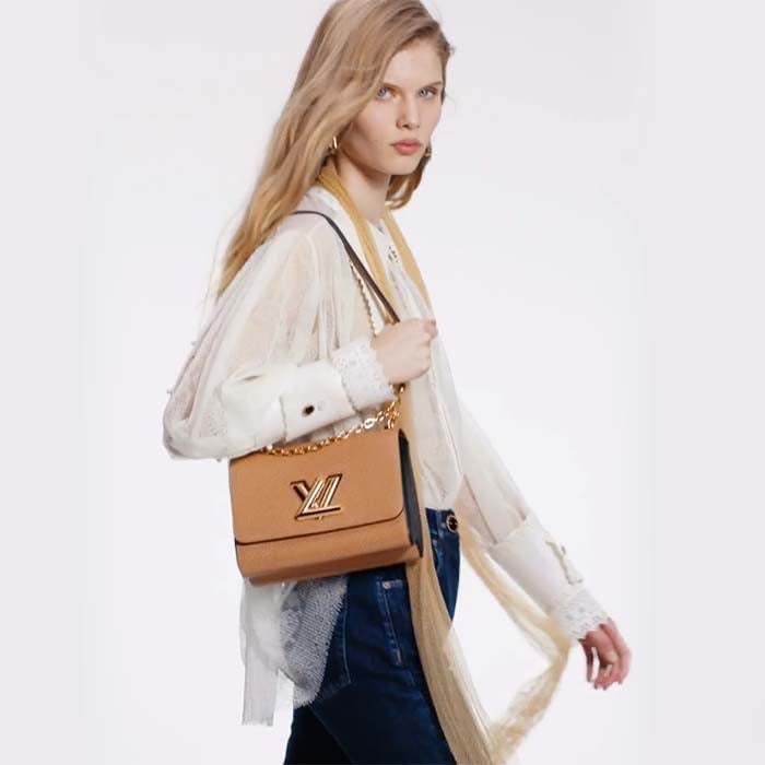Louis Vuitton LV Women Twist MM Camel Light Brown Epi Grained Cowhide Leather