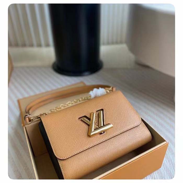 Louis Vuitton LV Women Twist MM Camel Light Brown Epi Grained Cowhide Leather