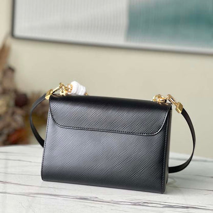 Louis Vuitton LV Women Twist MM Handbag Black Epi Grained Leather Monogram Flower