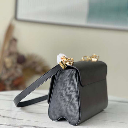 Louis Vuitton LV Women Twist MM Handbag Black Epi Grained Leather Monogram Flower