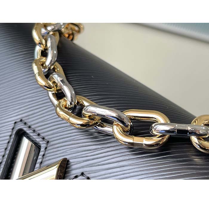 Louis Vuitton LV Women Twist MM Handbag Black Epi Grained Smooth Cowhide Leather