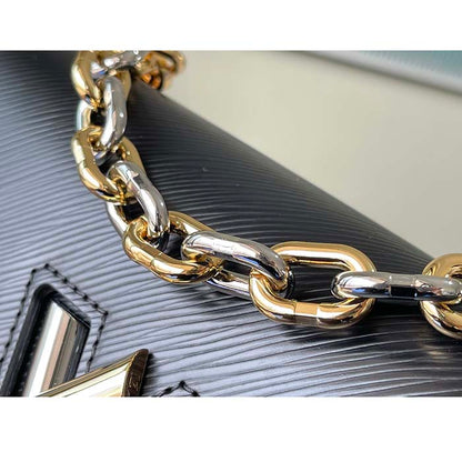 Louis Vuitton LV Women Twist MM Handbag Black Epi Grained Smooth Cowhide Leather