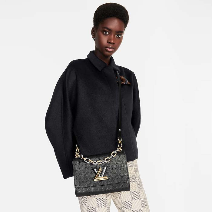 Louis Vuitton LV Women Twist MM Handbag Black Epi Grained Smooth Cowhide Leather