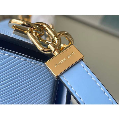 Louis Vuitton LV Women Twist MM Handbag Bleu Nuage Blue Epi Grained Leather