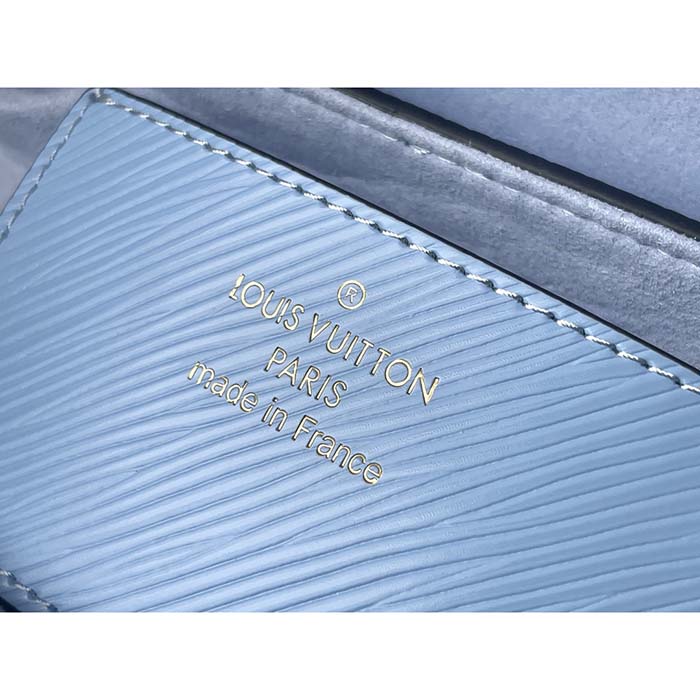 Louis Vuitton LV Women Twist MM Handbag Bleu Nuage Blue Epi Grained Leather