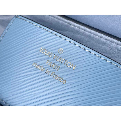 Louis Vuitton LV Women Twist MM Handbag Bleu Nuage Blue Epi Grained Leather