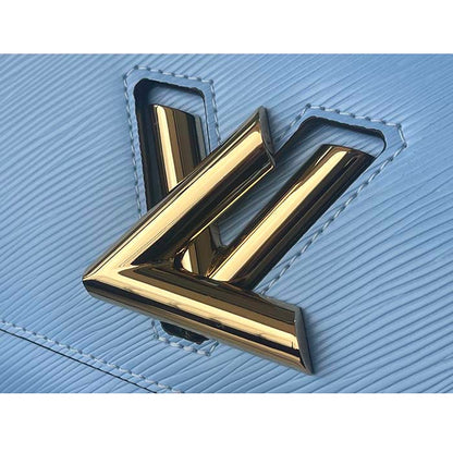 Louis Vuitton LV Women Twist MM Handbag Bleu Nuage Blue Epi Grained Leather