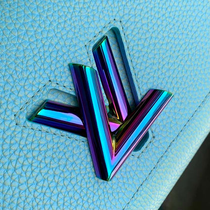 Louis Vuitton LV Women Twist MM Handbag Blue Grained Calfskin Leather