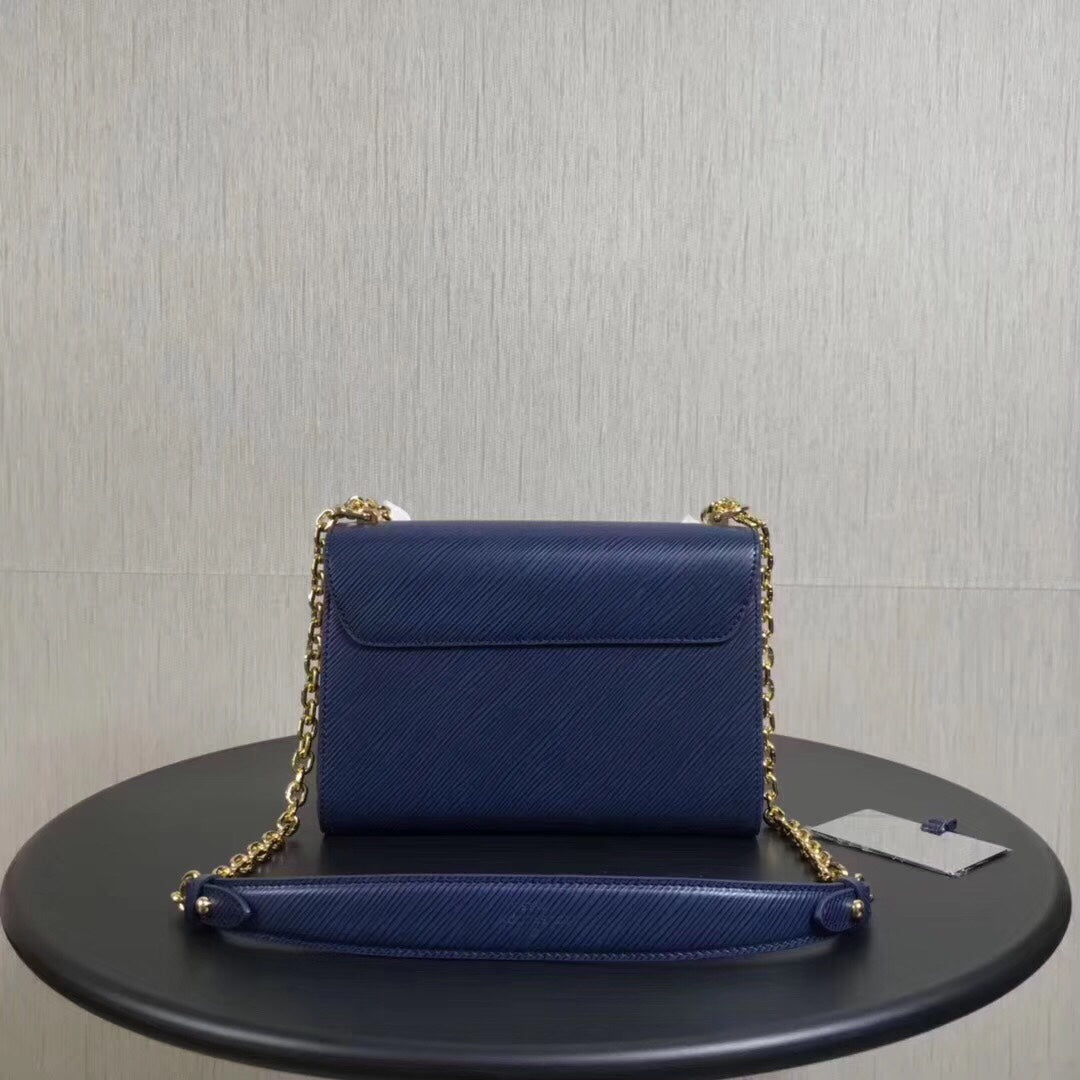 Louis Vuitton LV Women Twist MM Handbag Indigo Blue Epi Grained Cowhide Leather