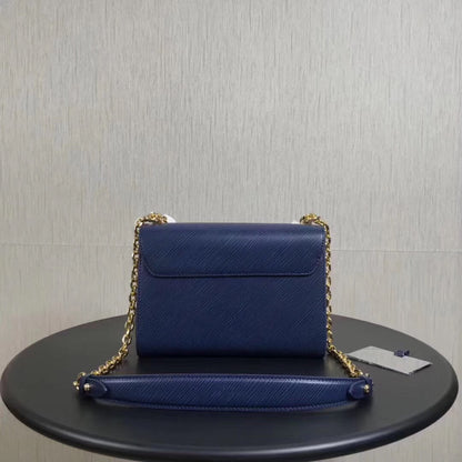 Louis Vuitton LV Women Twist MM Handbag Indigo Blue Epi Grained Cowhide Leather