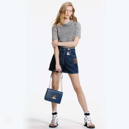 Louis Vuitton LV Women Twist MM Handbag Indigo Blue Epi Grained Cowhide Leather