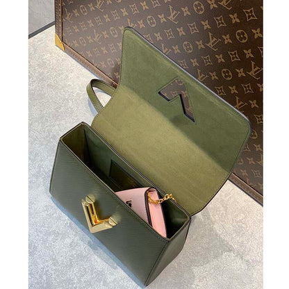 Louis Vuitton LV Women Twist MM Handbag Kaki Quartz White Epi Grained Cowhide