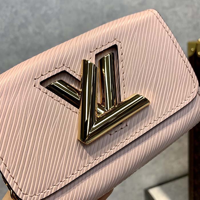 Louis Vuitton LV Women Twist MM Handbag Kaki Quartz White Epi Grained Cowhide