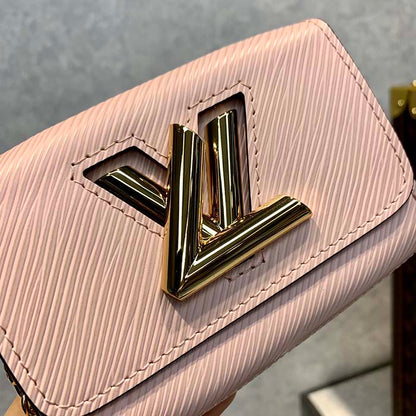 Louis Vuitton LV Women Twist MM Handbag Kaki Quartz White Epi Grained Cowhide