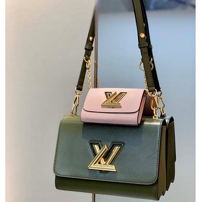 Louis Vuitton LV Women Twist MM Handbag Kaki Quartz White Epi Grained Cowhide