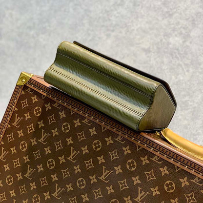 Louis Vuitton LV Women Twist MM Handbag Kaki Quartz White Epi Grained Cowhide