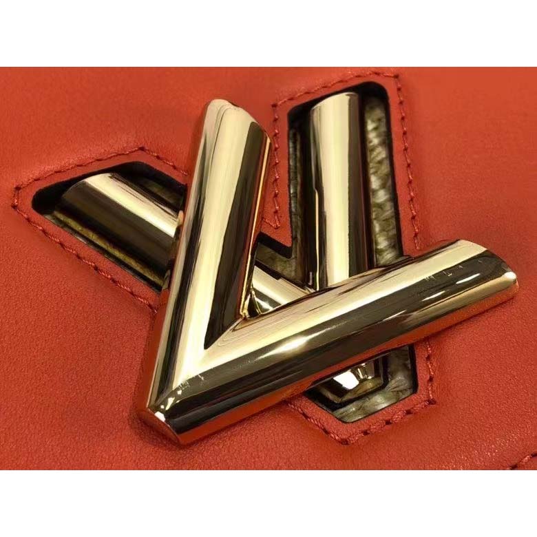 Louis Vuitton LV Women Twist MM Handbag Orange Raffia Smooth Cowhide Leather