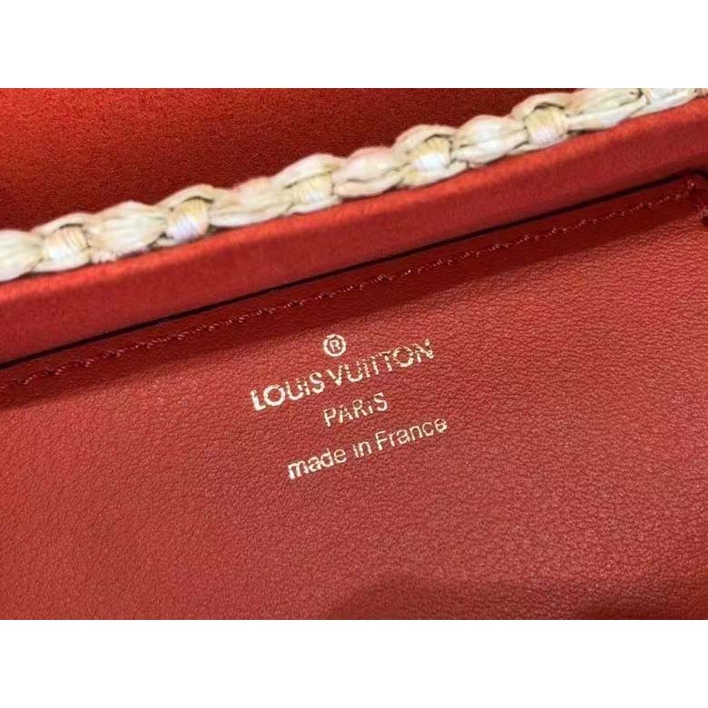 Louis Vuitton LV Women Twist MM Handbag Orange Raffia Smooth Cowhide Leather
