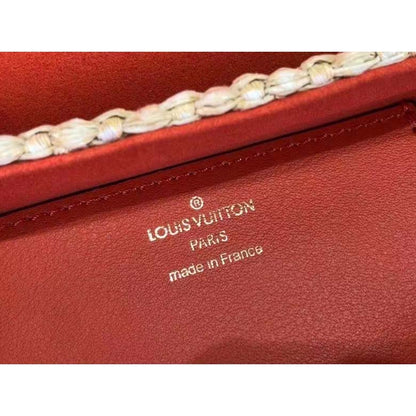 Louis Vuitton LV Women Twist MM Handbag Orange Raffia Smooth Cowhide Leather