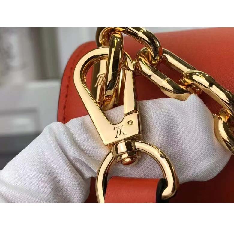 Louis Vuitton LV Women Twist MM Handbag Orange Raffia Smooth Cowhide Leather