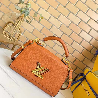 Louis Vuitton LV Women Twist One Handle PM Handbag Brown Taurillon Cowhide